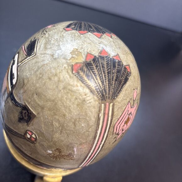 Enameled Cloisonne Brass Egg Trinket Box with Brass Stand - Picture 12 of 12